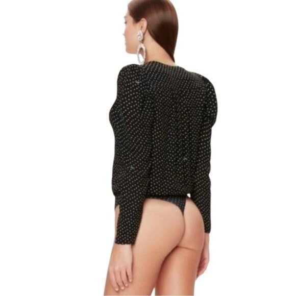 AFRM Rexy Button Front Bodysuit Polka Dot Special Occasion Feminine Party M - Picture 4 of 10